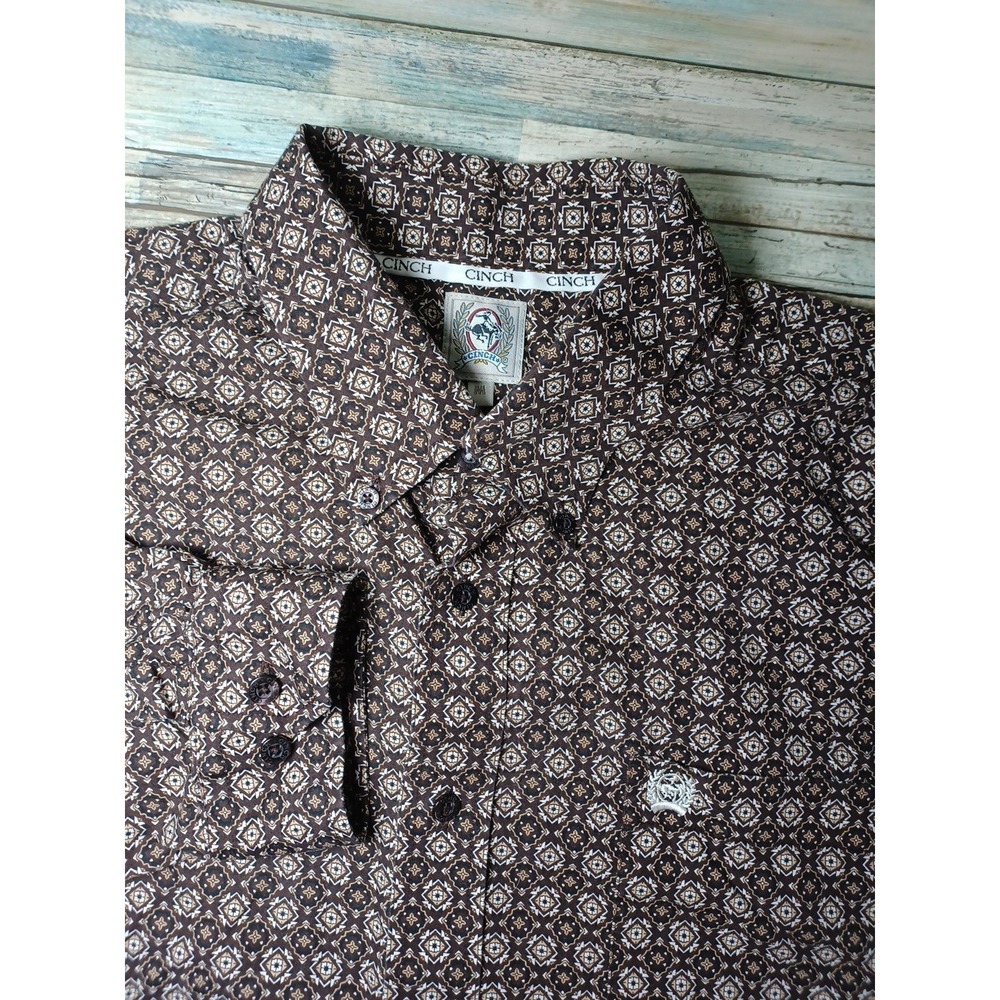 Cinch Mens Medium Long Sleeve Western Geometric Pattern Button-Down